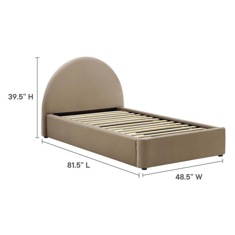 Resort Performance Velvet Arched Round Platform Bed, Taupe, Twin