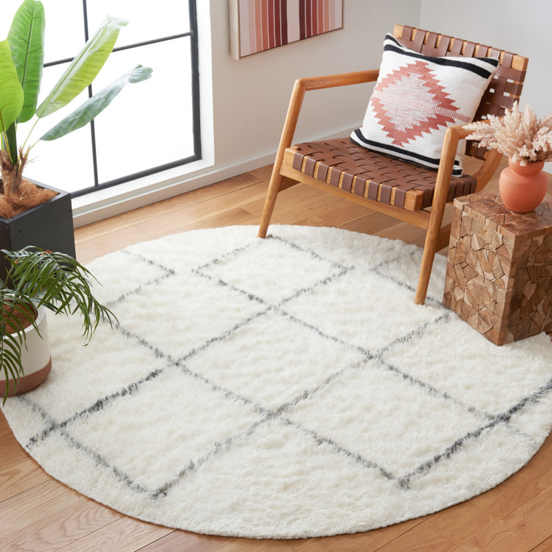 Anaily Hand Woven Performance Geometric Rug, Round 6'