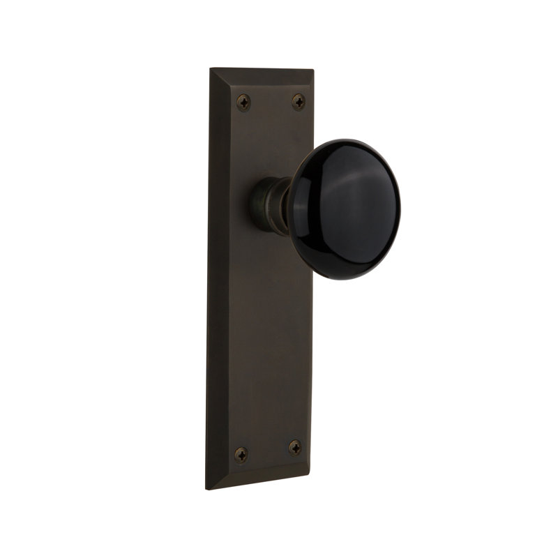 New York Plate with Black Porcelain Door Knob, Oil-Rubbed Bronze