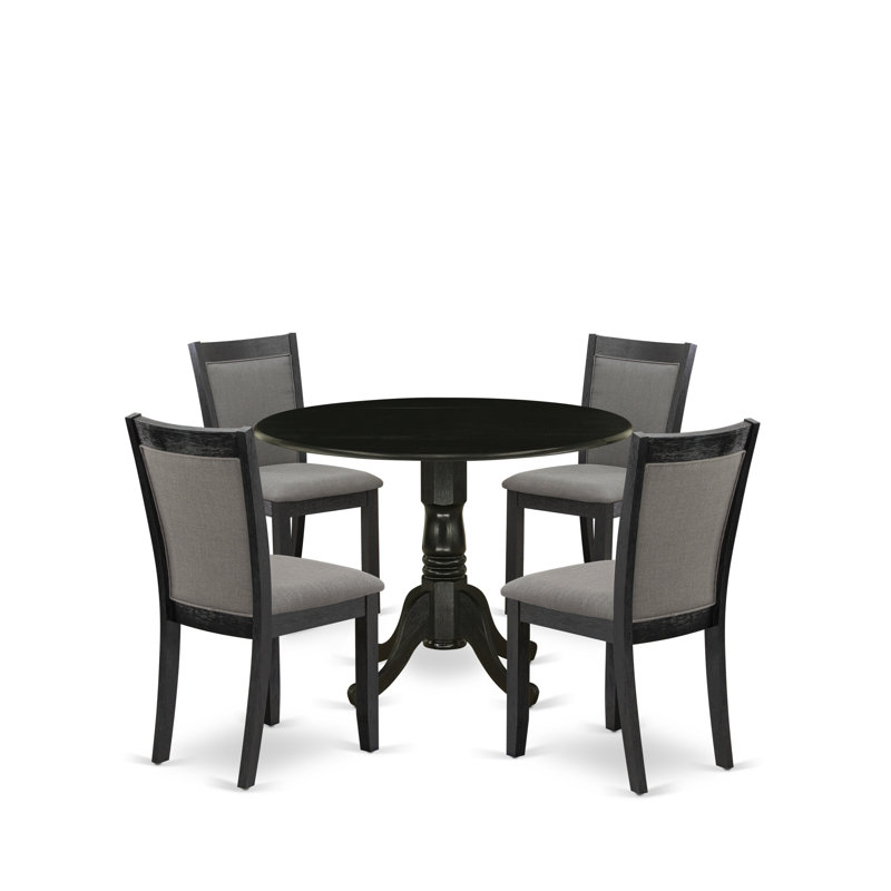 L'ensemble de mobilier de salle à manger 5 pièces comprend une table de salle à manger ronde avec Dropleaf et 4 chaises Parson en tissu gris foncé Gotham, 42 x 42 po, noir brossé