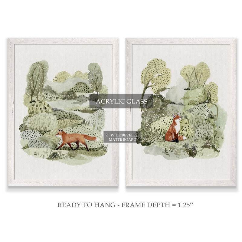 Fox Glen I - ensemble de 2 reproductions d'art encadrées, H 16 po x l 20 po, Toile encadrée, Ensemble blanc