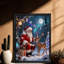 Père Noël rétro noir encadré avec art mural de style rétro-755247004