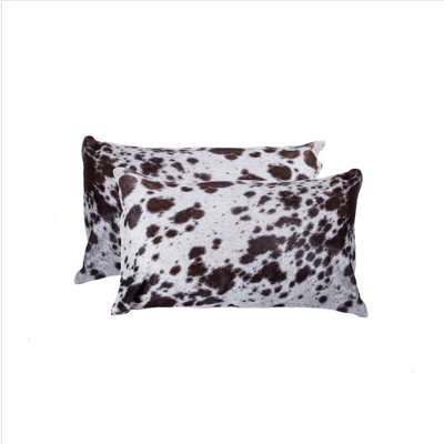  Torino Kobe Salt & Pepper Cowhide Pillow | 2-Piece | Choco & White | 12"x20"
