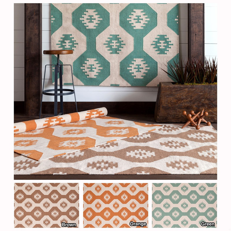 Tapis en laine / coton tissé à la main réversible vert menthe et crème Chyanna, 3 pi x 5 pi