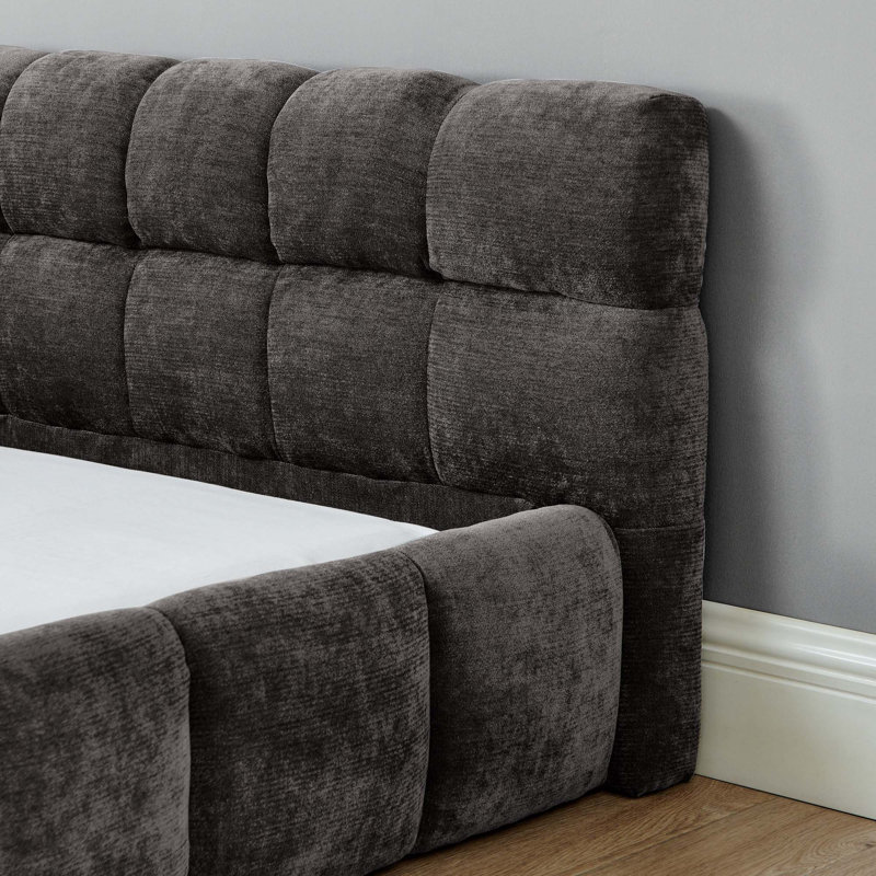 Structure de lit tapissier avec tissu épais, tissu en chenille mis à la terre, King, Dark Gray