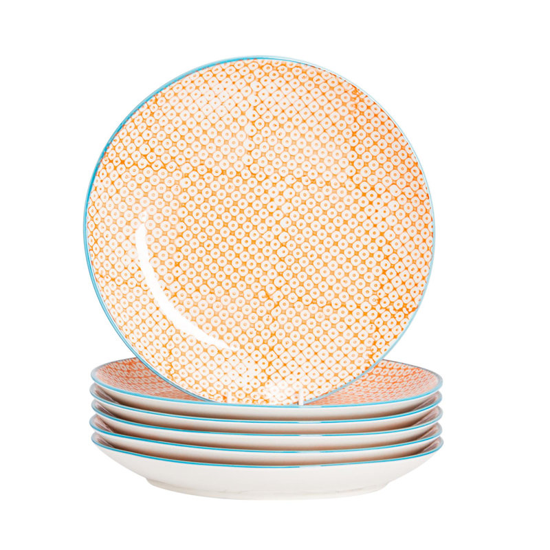 Nicola Spring Hand-Printed Dinner Plates - 25.5cm - Orange - Pack of 6