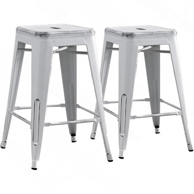 Vintage Costal Metal Bar Stools Without Back And 4 Leg Design (Set Of 2)