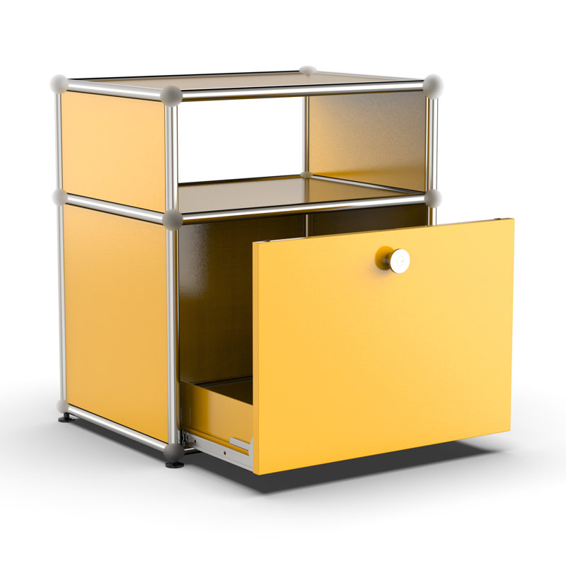 Rangement avec table de chevet avec tiroir et classeur, Jaune