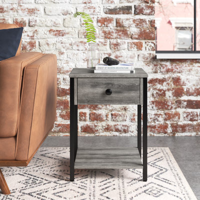 Table de bout Josie, table d'appoint avec tablette de rangement et tiroir Josie