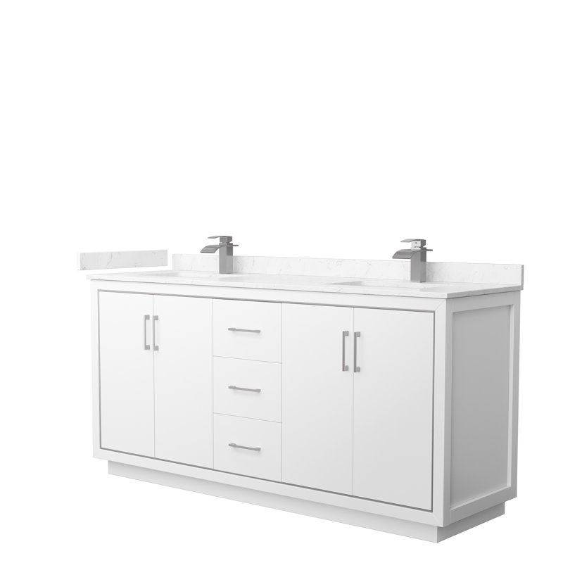 Icon 72" Double Bathroom Vanity Set, White, Carrara, Brushed Nickel