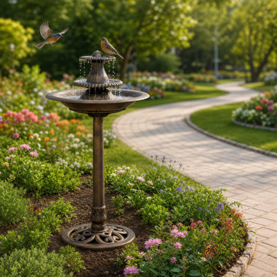 3-Tier Waterfall Fountain Bird Bath, Outdoor Water Fountain with Electric Pump for Garden Patio Deck