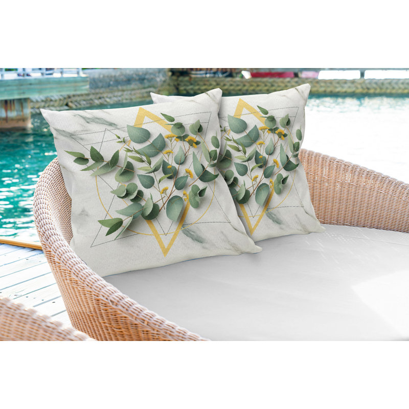Paquet de 2 housses de coussin Ambesonne en feuilles d'eucalyptus vert moutarde, H 20 po x l 20 po, Carré
