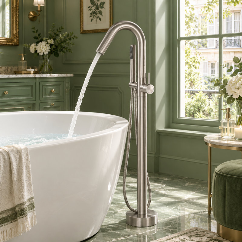 Robinet de baignoire d'extérieur en acier inoxydable 316 avec bec pivotant et douche à main, Nickel brossé
