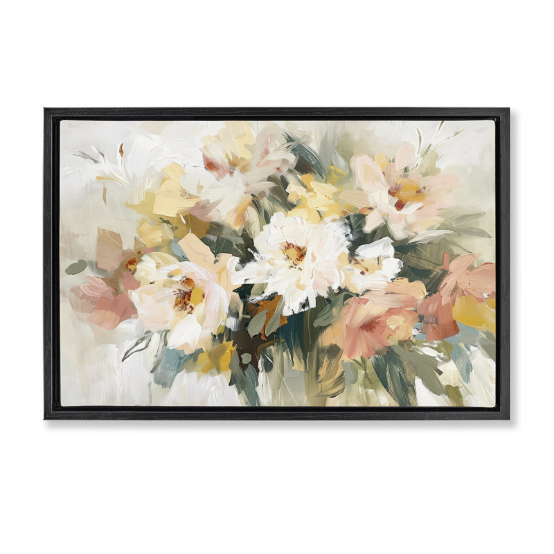 Brushed Bouquet Blooms Gold Framed Floater Canvas by Raymond Powers, Cadre flottant noir de jais, H 21 po x l 31 po