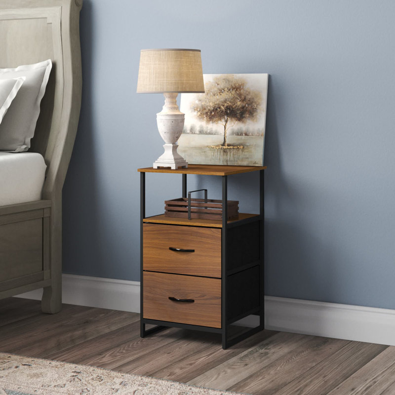 18" Industrial Wooden Nightstand with Iron Frame