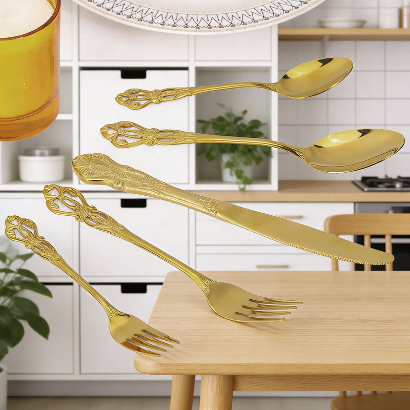 Ensemble de couverts 40 pièces en acier inoxydable Royal Retro pour 8 personnes, ensemble de couverts en argent poli miroir avec boîte-cadeau, ensemble de couverts rétro avec fourchettes et cuillères, va au lave-vaisselle