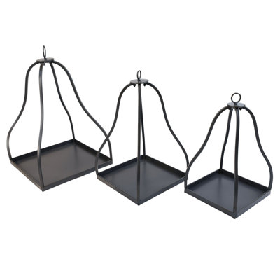 VIP Metal 21.25 in. Black Curved Cage Garden Lantern Set of 3