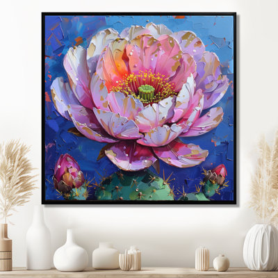 Rose rose vert cactus en fleurs - cactus floral, impression d'art mural