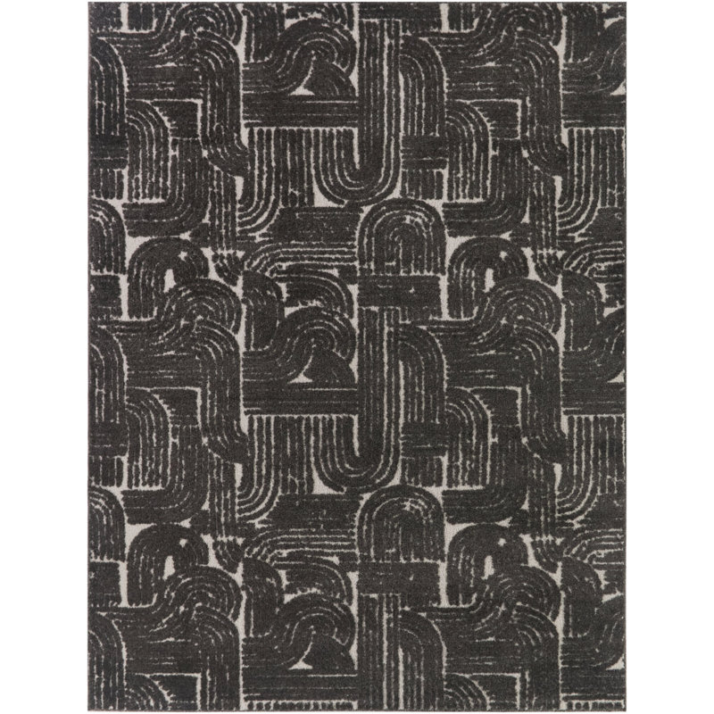 Michelson Cream/Black Modern Arches Area Rug, 5'3" x 7'