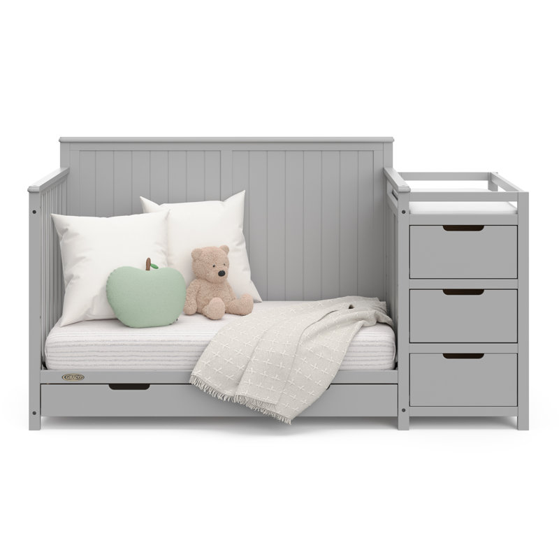 Lit de bébé convertible et table à langer avec rangement Hadley 5-en-1, Galet, Lit de bébé + matelas + protecteur