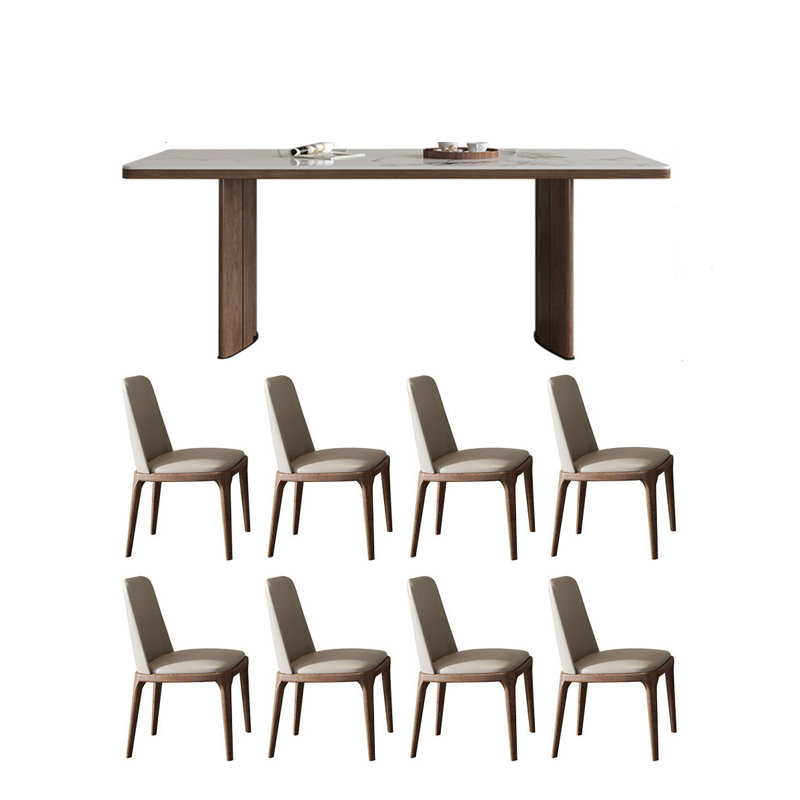 Ensemble de table de salle à manger en bois massif et en pierre frittée, H 29,52 po x L 86,61 po x l 39,37 po
