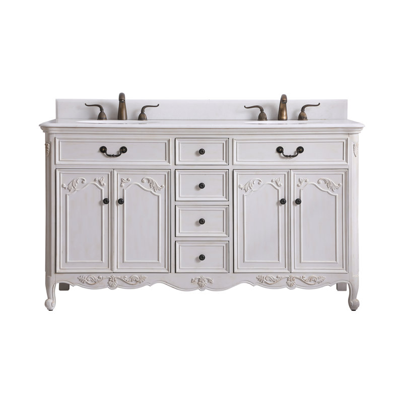 Ensemble de meuble-lavabo double 60 po Angelique, Blanc, Blanc