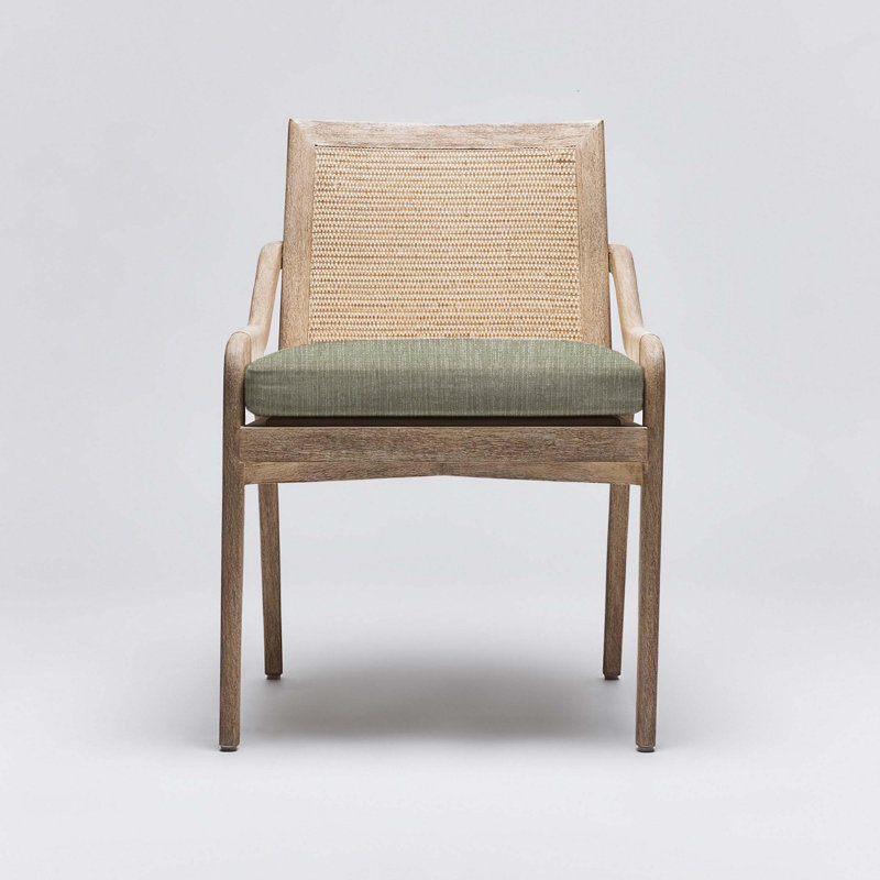 Delray Upholstered Arm Chair, Moss Tweed, White Ceruse