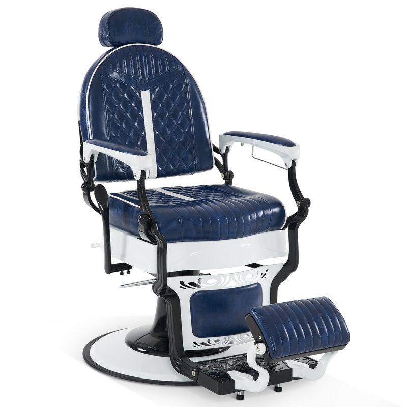 Keniah 27.5" Hydraulic Swivel Barber Chair, Bleu / blanc