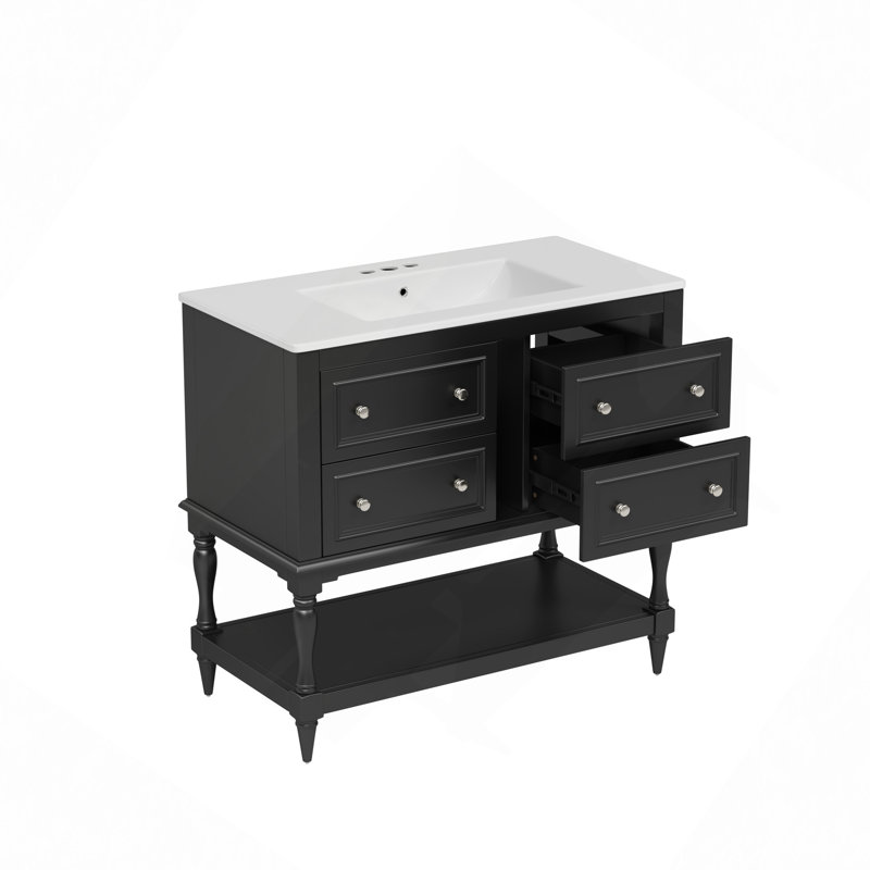 Bathroom Vanity Cabinet With Sink Combo Set, Undermount Ceramic Sink, Free Standing Vanity Set With 4 Drawers, Solid Wood Frame Bathroom Cabinet
