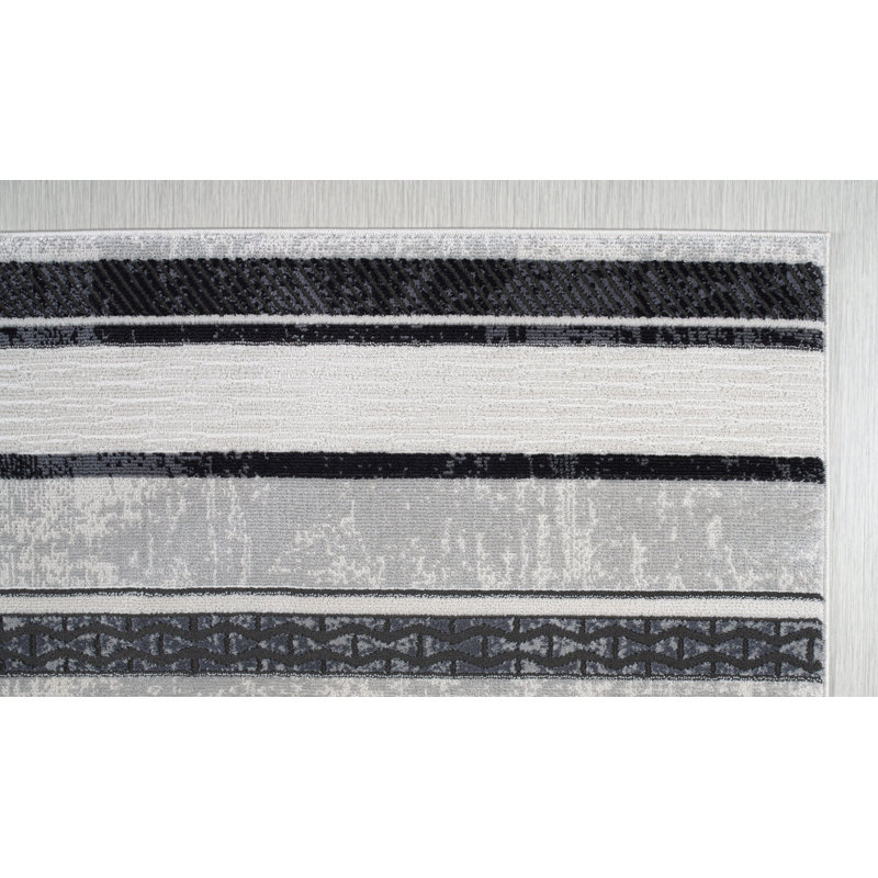 Tapis rayé gris / noir Purcellville, Rectangle 5 pi 2 po x 7 pi 6 po