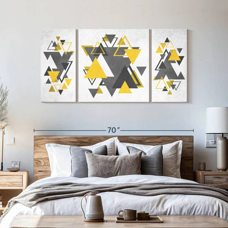 Triangles Abstract Geometric Multi Piece Canvas Print, 32" H x 66" W x 1.25" D