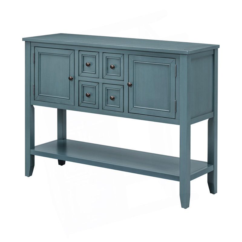 Cambridge Series  Ample Storage Vintage Console Table With Four Small Drawers And Bottom Shelf For Living Rooms, Entrances And Kitchens