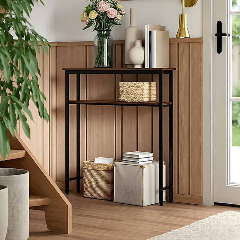 2-Tier Wood-Grain Narrow Console Table