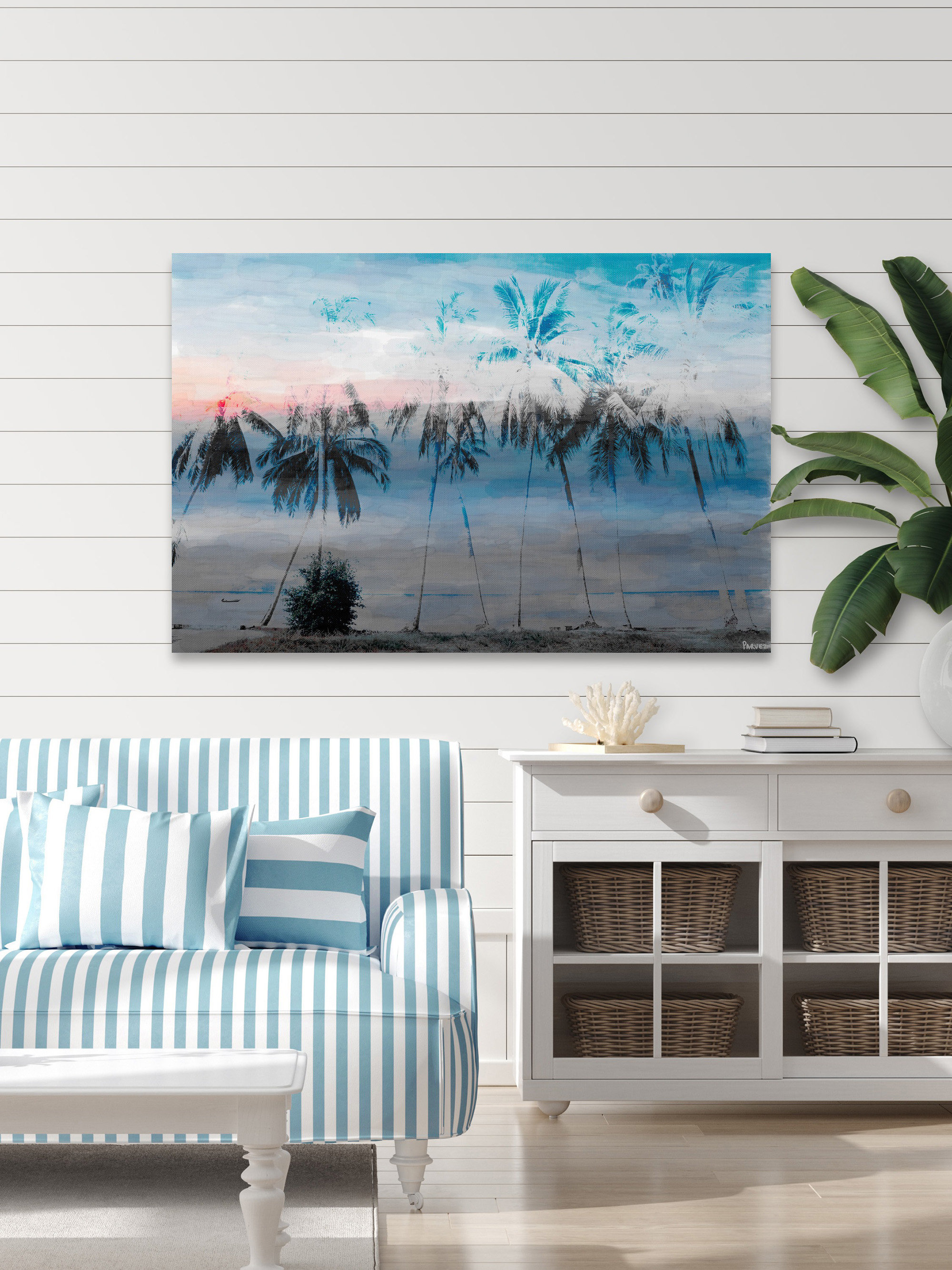 Bay Isle Home™ Blue Palms by Parvez Taj - Wrapped Canvas Painting ...