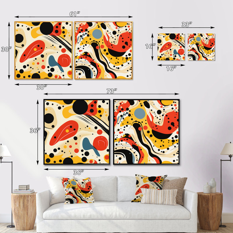 Red Popart Lichtenstein Lines Matrix IV - Ensemble de 2 collages carrés abstraits, Toile tendue, H 36 po x l 73 po