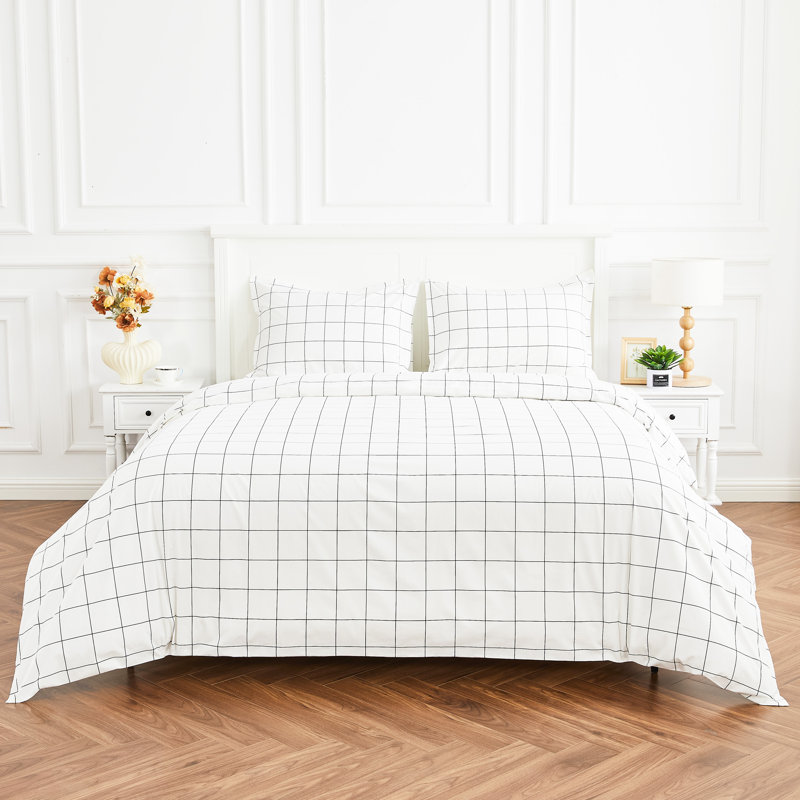T200 GRID DUVET SET, Twin Duvet Cover + 1 Standard Sham, Black