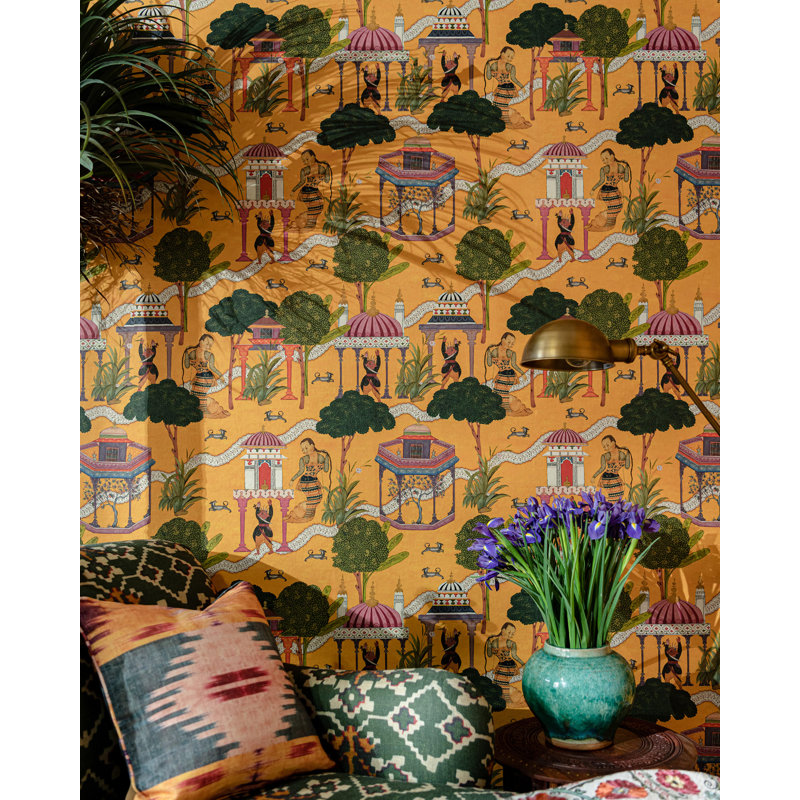 Tales Of Maghreb Wallpaper Roll, Green/Pink/White/Yellow