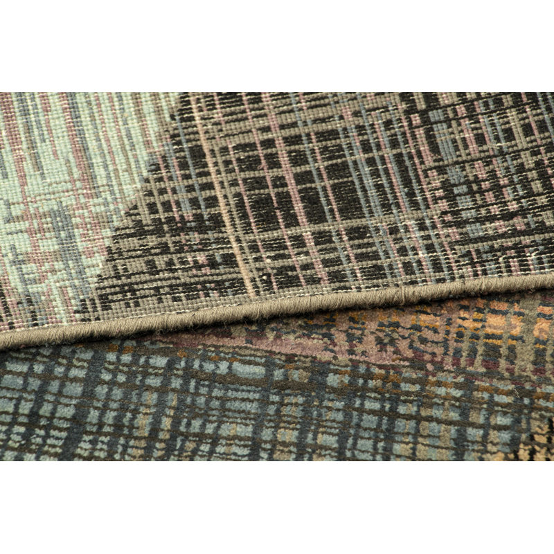 Rug & Kilim’S Abstract Rug With Polychromatic Striae And Geometric Patterns