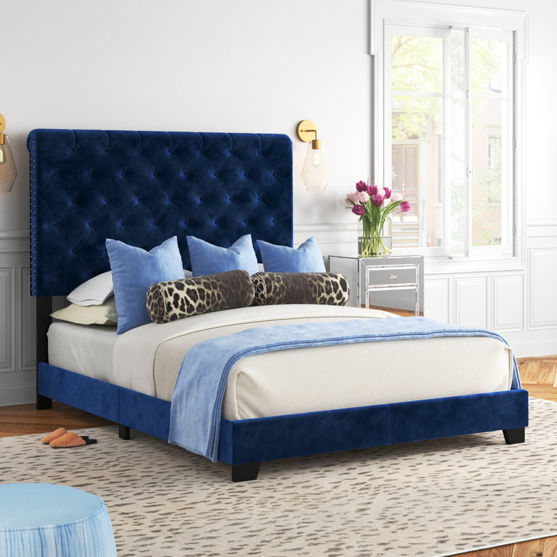Colleyville Upholstered Standard Bed, Full, Navy Blue