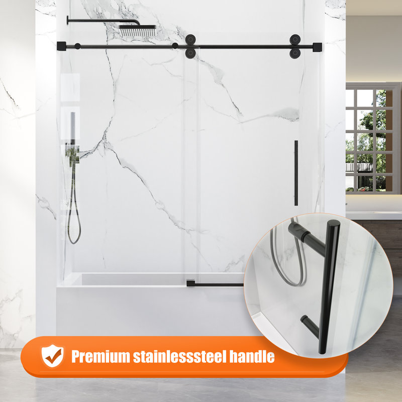 56-60 in. W x 66 in. H Single Sliding Frameless Tub Door in Matte Black with 3/8 in.（10mm）Clear Tempered Glass, Matte Black