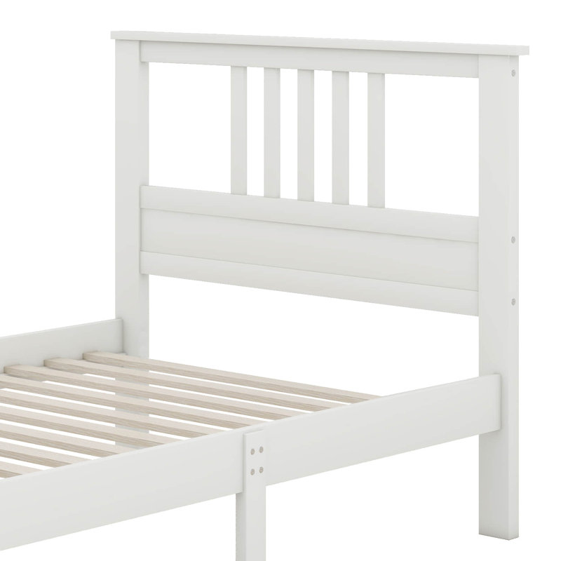 Lit plateforme en bois avec tête de lit et pied de lit Alariz, Lit simple, Blanc