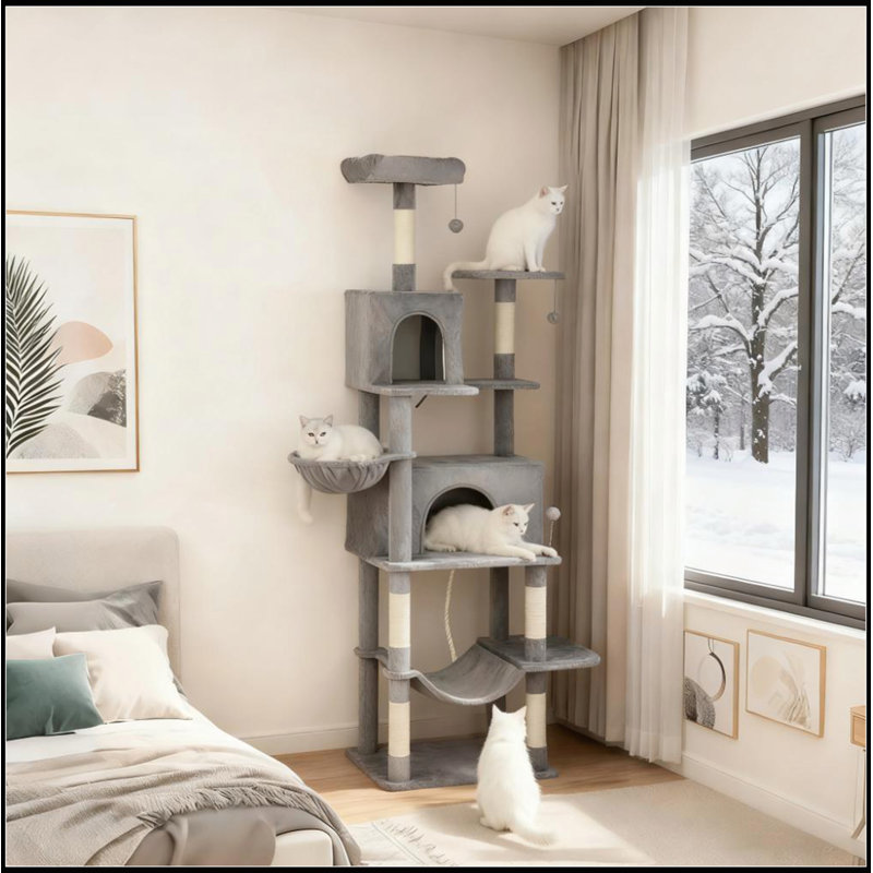 Tour pour chat à plusieurs niveaux de 80 pouces avec poteaux à griffer en sisal et plateformes moelleuses pour un plaisir et un confort félins sans fin