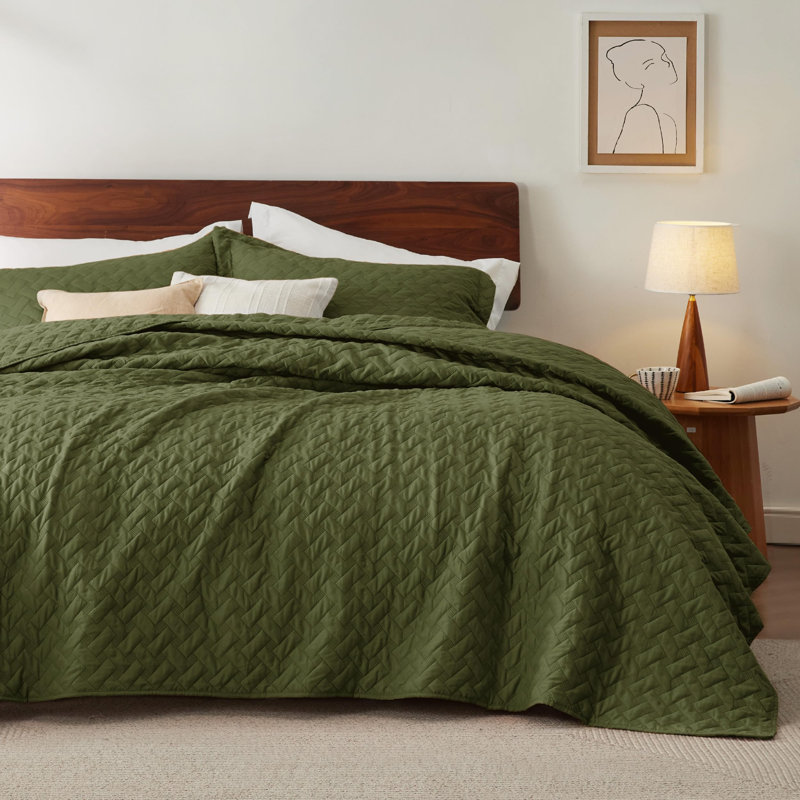 Couverture matelassée - Motif tissé texturé, couvre-lit léger Airy, 85 g / m², Vert olive