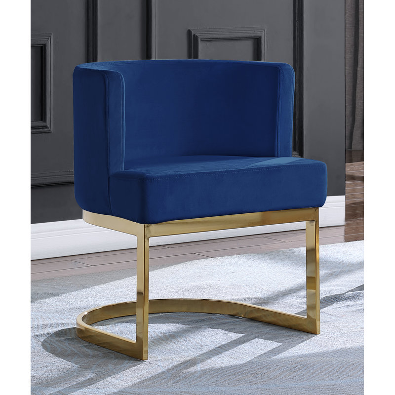 Dmitri 19'' H Velvet Upholstered Side Chair, Gold, Navy Blue