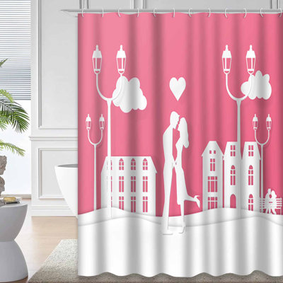 Valentine’s Couple Love Kissing Romantic Art Shower Curtain with 12 Hooks