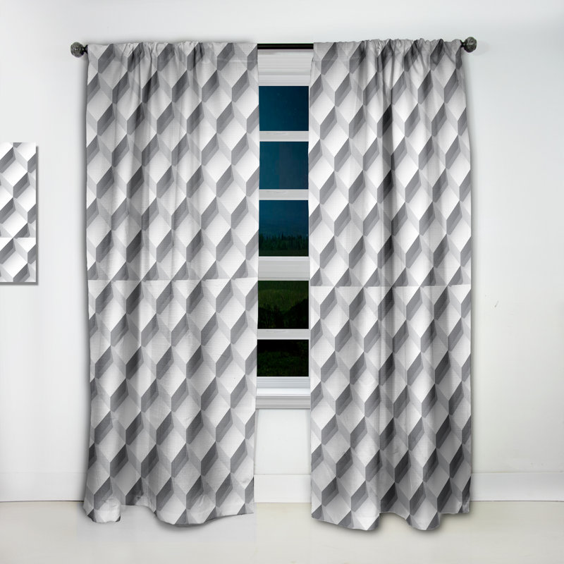 Rideau simple occultant blanc à motif abstrait blanc scandinave, L 52 po x L 84 po