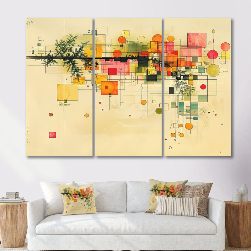 «Subtle Tree Realms Retro Colors» - ensemble d'art mural abstrait Mid-Century, Toile tendue, H 32 po x l 48 po x P 1 po