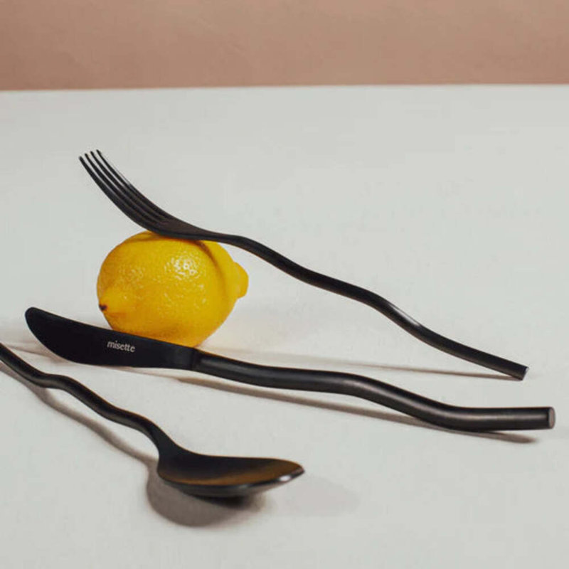 Squiggle 5 - Piece Stainless Steel Flatware Set - Service for 1, Matte Black