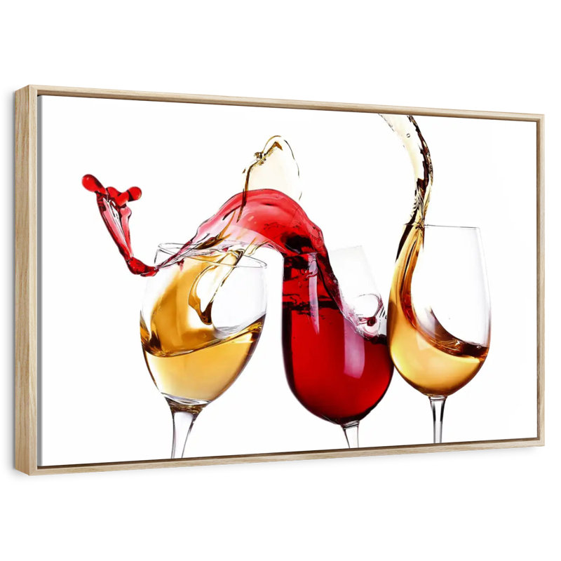 Splashing Wine, Floating Frame Natural Wood, 43" X 29"