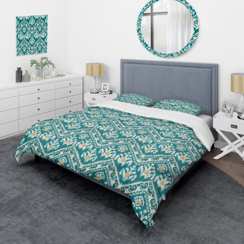 Motif oriental turquoise - ensemble de housse de couette abstraite - microfibre de polyester